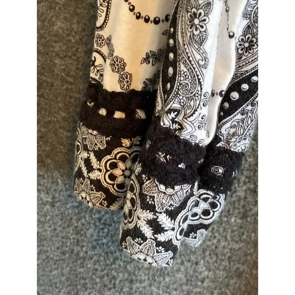Donatella Studio wrap Robe Belt Black White Floral Paisley Soft Bath Lounge Sle - Picture 4 of 12